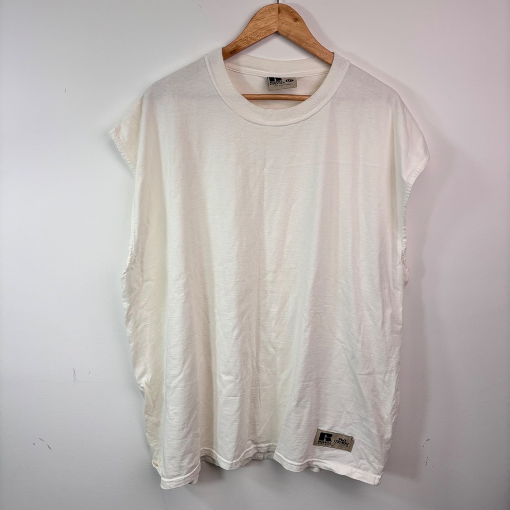 Vintage 1990s Russell Athletic Pro Cotton White Sleeveless Tee XXL
